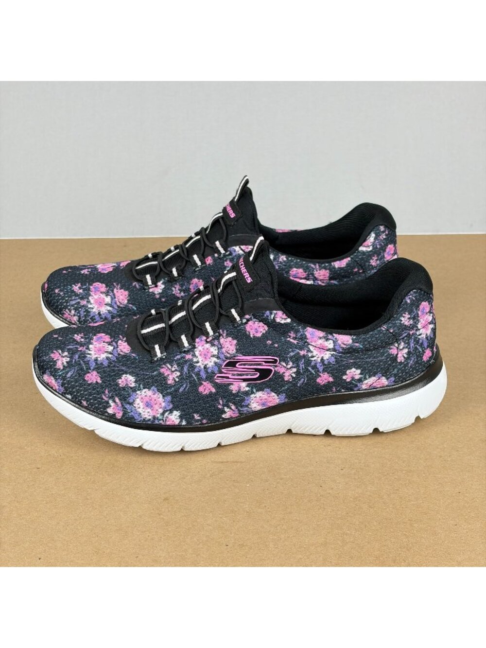 Skechers Summits Calm Harmony Casual Sneakers Womens 7 Black Pink Floral
